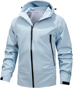 Mens Rain Jackets Waterproof with Hood Outdoor Hiking Raincoats Lightweight Slim Fit Softshell Windbreakers Jackets