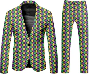 Men's Slim Fit 3 Piece Suit Button Down Color Block Notch Lapel Party Tuxedo Suits Blazer Jacket Vests Pants