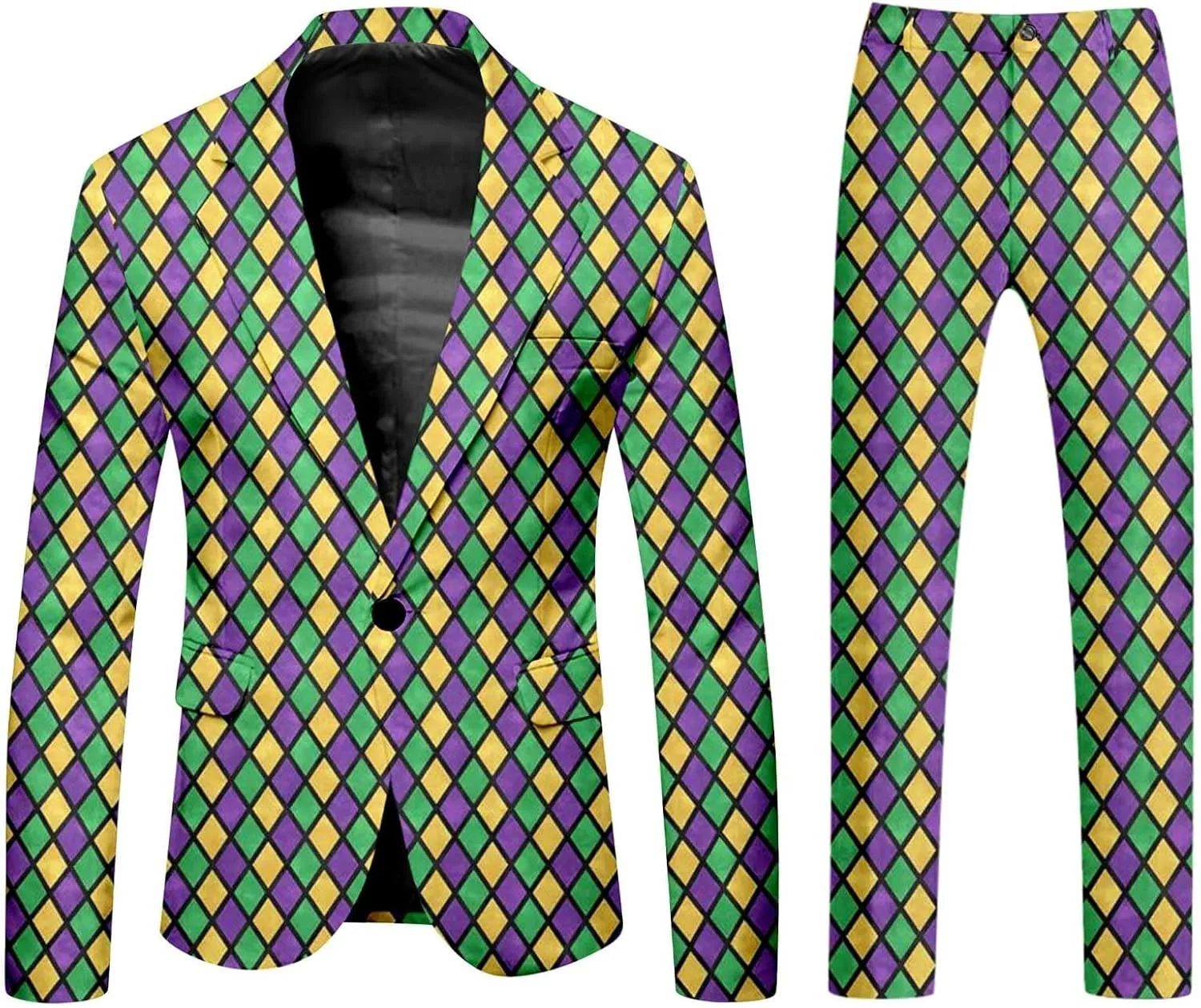 Men's Slim Fit 3 Piece Suit Button Down Color Block Notch Lapel Party Tuxedo Suits Blazer Jacket Vests Pants