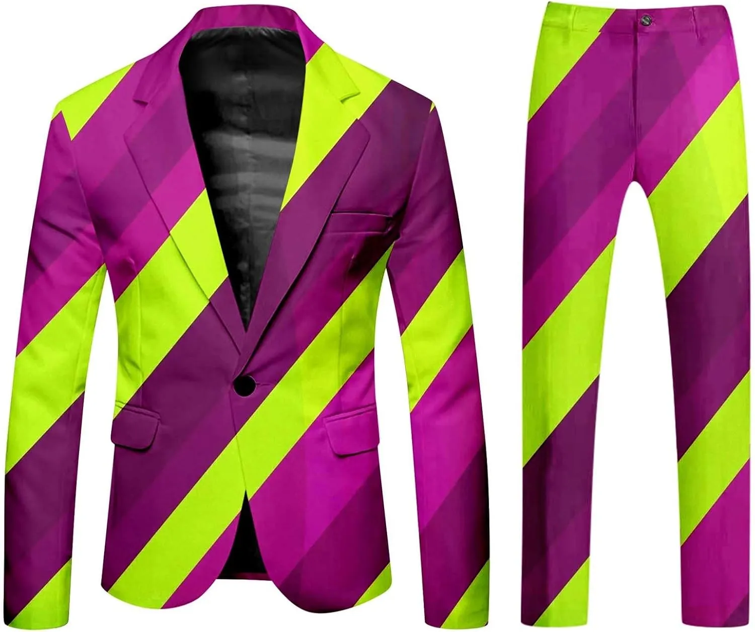 Men's Slim Fit 3 Piece Suit Button Down Color Block Notch Lapel Party Tuxedo Suits Blazer Jacket Vests Pants