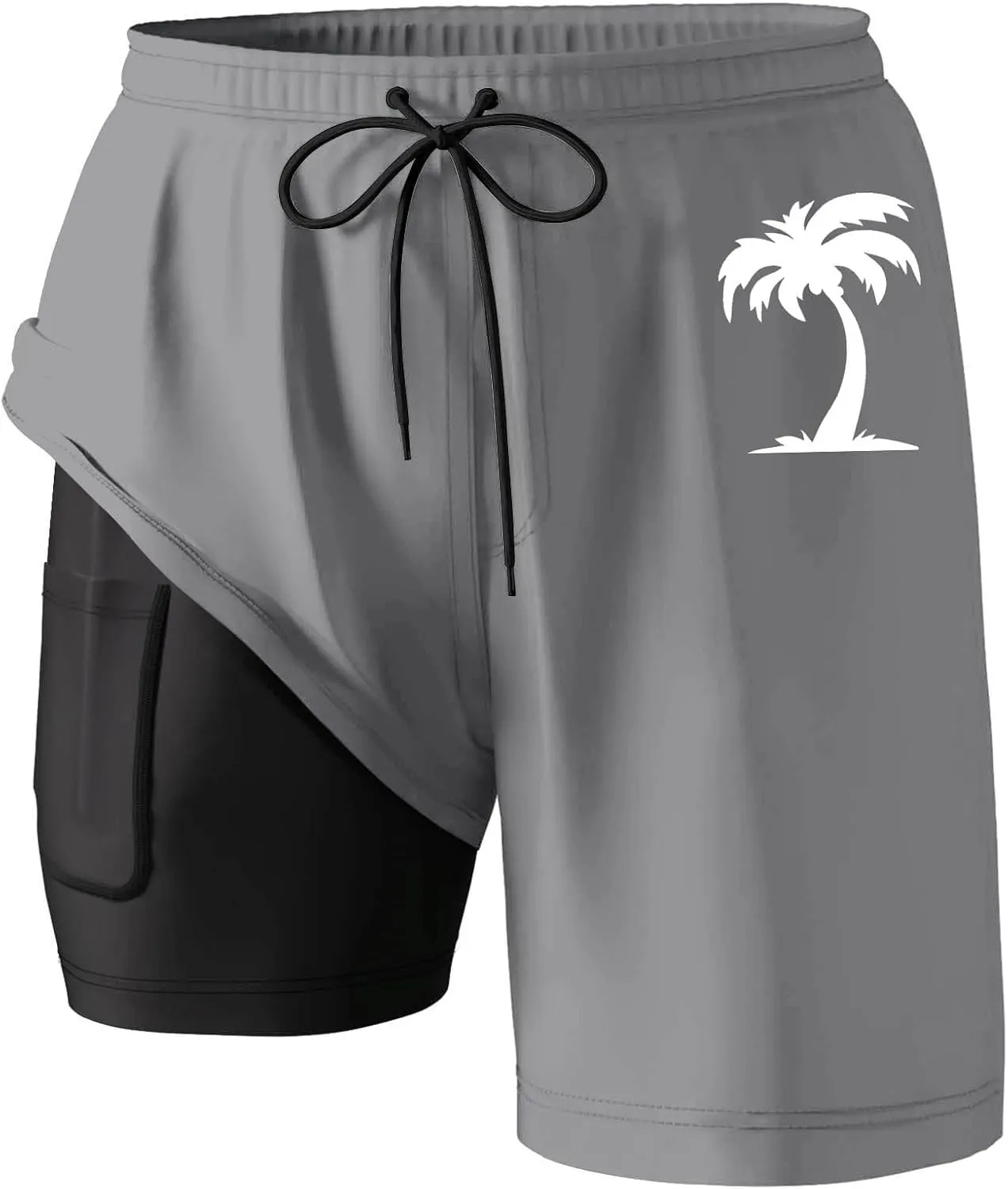 Men's Swim Trunks with Compression Liner 7" Inseam Quick Dry Beach Board Shorts Drawstring Swim Suits with Pockets