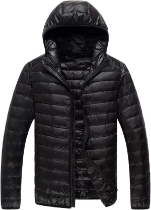 Mens Winter Jacket with Hood Quilted Puffer Jacket Full Zip Warm Thick Coats Cold Weather Work Outerwear Down Jacket