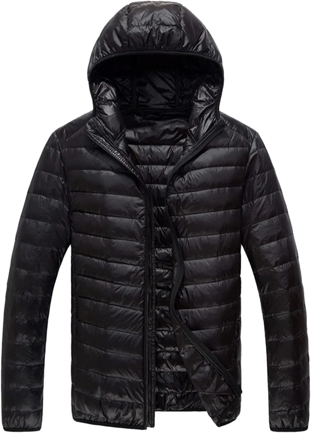 Mens Winter Jacket with Hood Quilted Puffer Jacket Full Zip Warm Thick Coats Cold Weather Work Outerwear Down Jacket