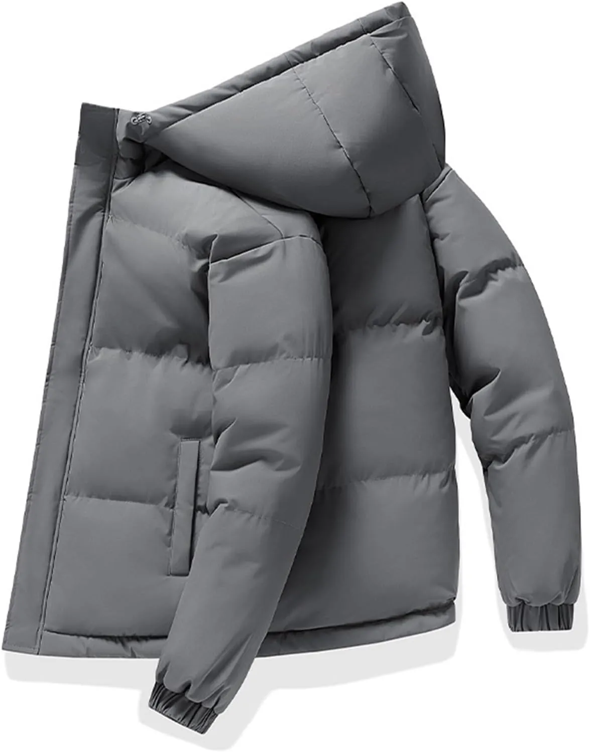 Mens Winter Jackets with Hood Lightweight Full Zip Loose Fit Padded Jacket Casual Long Sleeve Puffy Insulated Down Coats