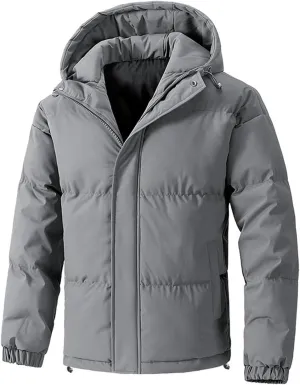 Mens Winter Jackets with Hood Lightweight Full Zip Loose Fit Padded Jacket Casual Long Sleeve Puffy Insulated Down Coats
