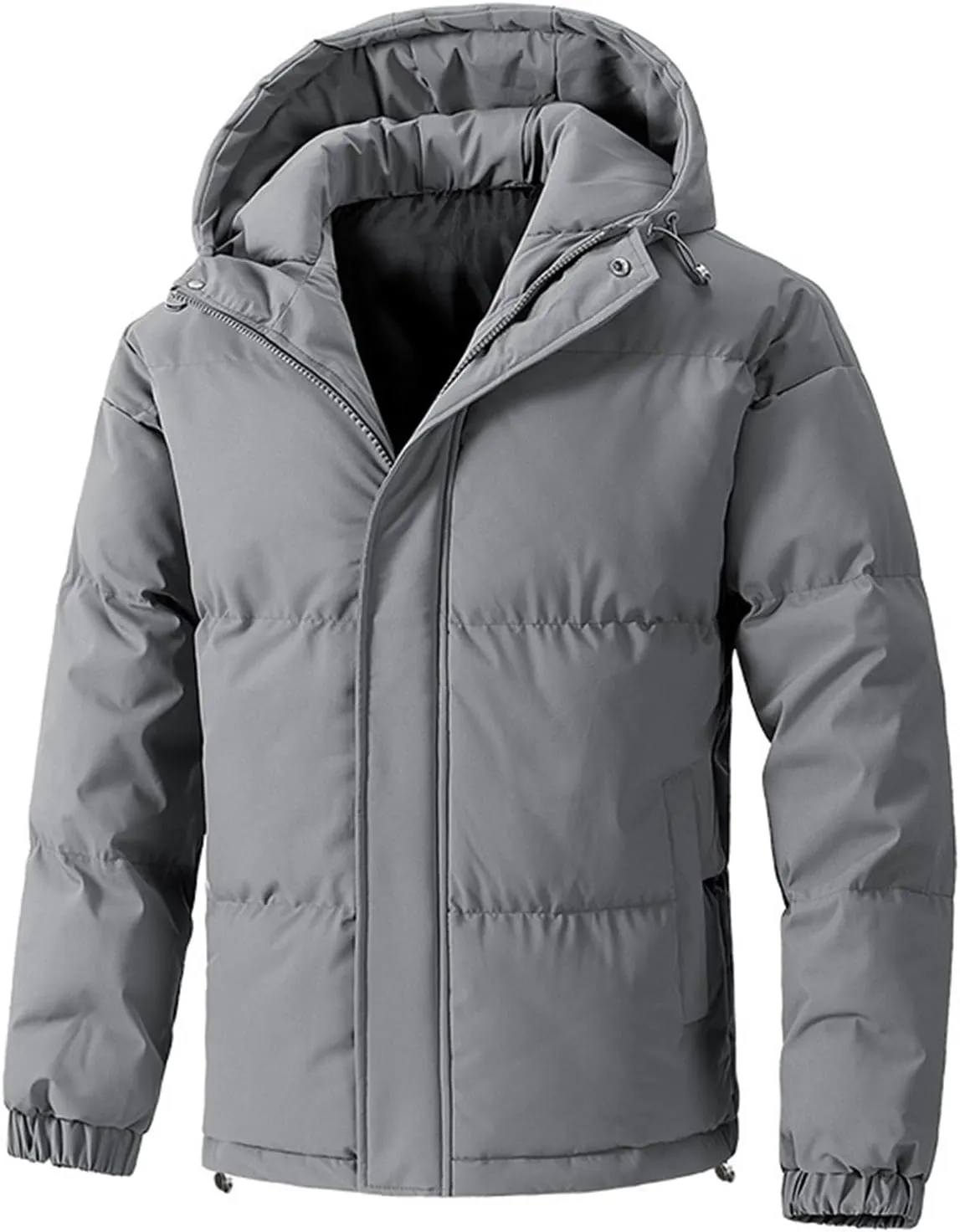 Mens Winter Jackets with Hood Lightweight Full Zip Loose Fit Padded Jacket Casual Long Sleeve Puffy Insulated Down Coats