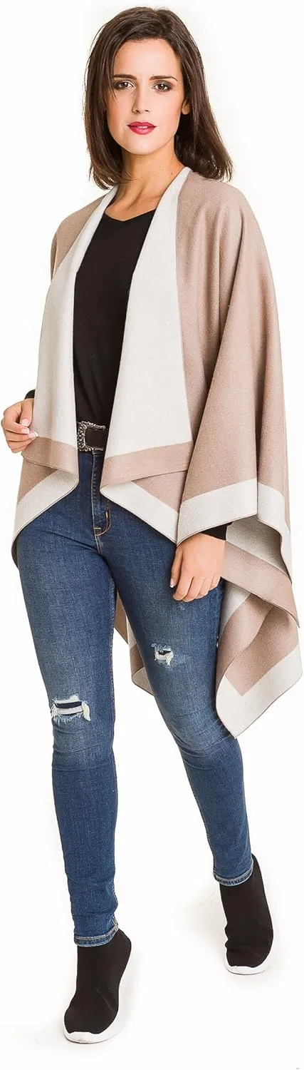 MIMOSITO Women's Shawl Wrap Poncho Ruana Cape Cardigan Sweater Open Front for Fall Winter