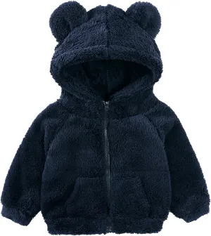 Mmoneyake Baby Toodler Fleece Hooded Jacket Cute Hoodie Cotton Coat Winter Warm Bear Ear Cute Jackets Fuzzy Shacket Outerwear