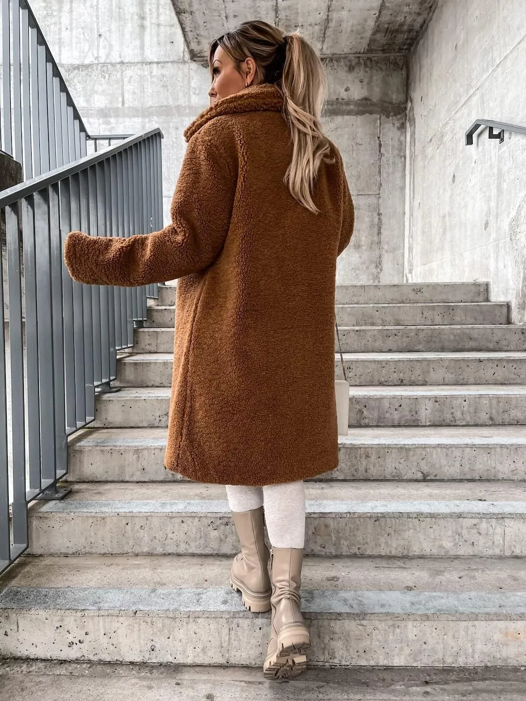 Mmoneyake Women's Winter Coats Fuzzy Fleece Lapel Open Front Long Cardigan Coat Faux Fur Warm Winter Outwear Shacket Jacket