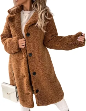 Mmoneyake Women's Winter Coats Fuzzy Fleece Lapel Open Front Long Cardigan Coat Faux Fur Warm Winter Outwear Shacket Jacket