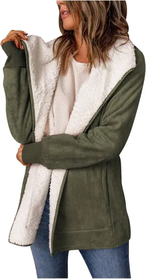NATHGAM women Sherpa Lined Coat Outwear Winter Thick Warm bomber Jacket fashion lapel Faux Suede Leather Biker Motor Overcoat