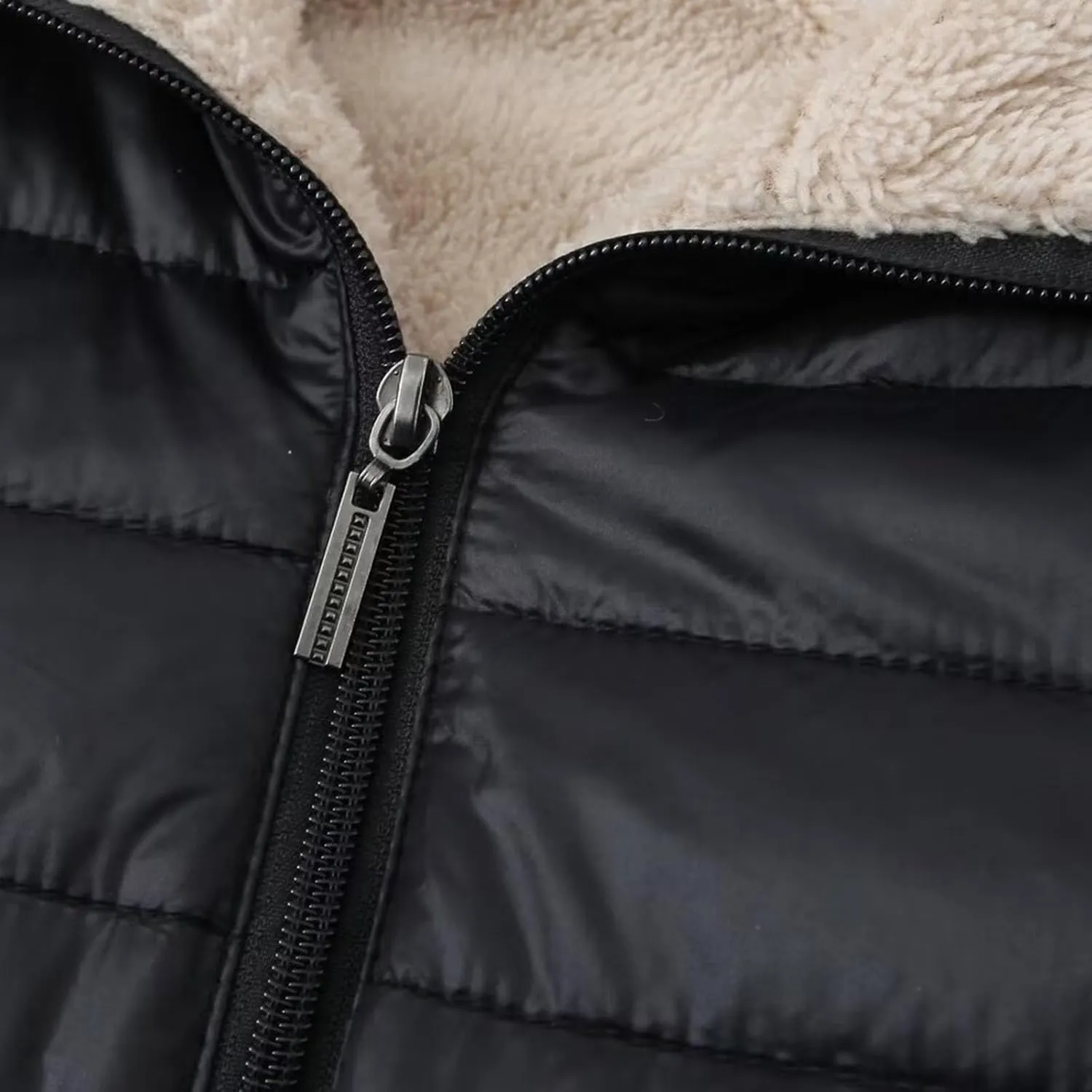 NATHGAM Women's Fleece Lined Puffer Jackets Zip Up Short Hooded Quilted Down Jacket Lightweight Winter Warm Padded Outerwear