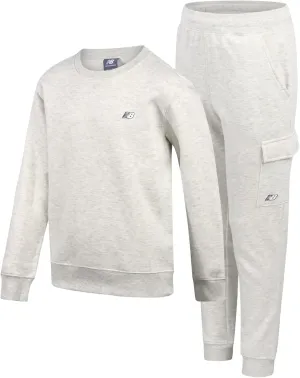 New Balance Boys' Sweatsuit - 2 Piece Crewneck Sweatshirt and Cargo Jogger Sweatpants - Boys Activewear Fleece Jogset (8-20), Size 10-12, Oatmeal