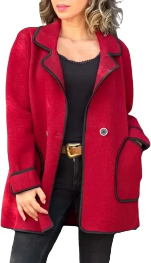 Notch Lapel Coats Button Down Casual Coat for Women Business Blend Pea Coats Double Breasted Short Woolen Jackets
