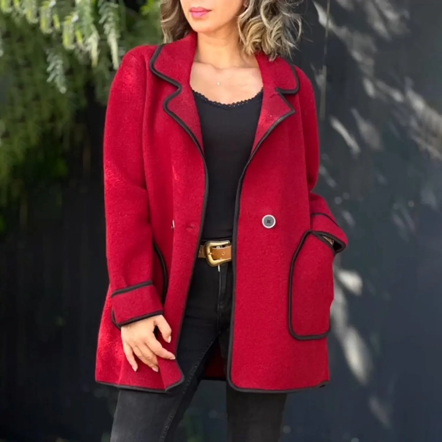 Notch Lapel Coats Button Down Casual Coat for Women Business Blend Pea Coats Double Breasted Short Woolen Jackets