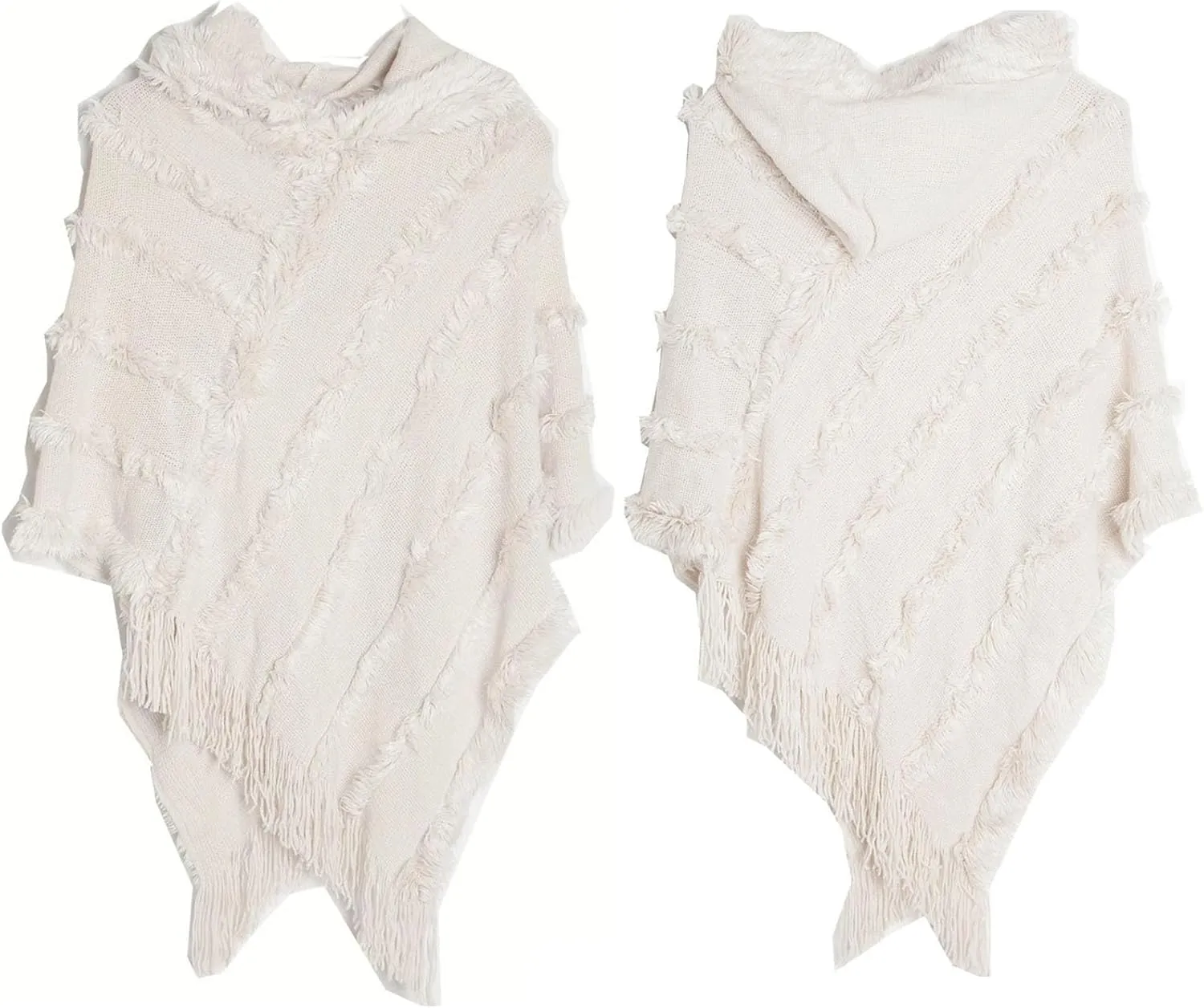 Oplxuo Hooded Poncho Shawls and Wraps for Women,Fuzzy Knitted Shawl with Fringe, Cozy Warm Poncho Sweater for Fall and Winter