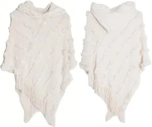 Oplxuo Hooded Poncho Shawls and Wraps for Women,Fuzzy Knitted Shawl with Fringe, Cozy Warm Poncho Sweater for Fall and Winter