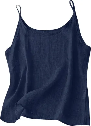 Oplxuo Womens Linen Tank Top Sleeveless Spaghetti Strap Camisole Tops Casual Solid Color Tee Shirts Summer Flowy Tank Top