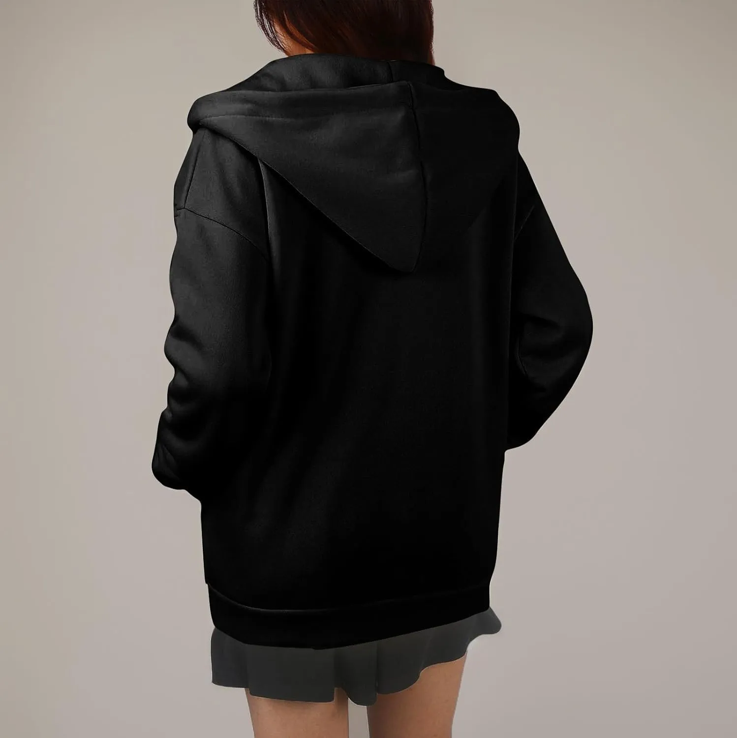 Oversized Hoodies for Women Zip Up Lightweight Long Sleeve Jackets Drawstring Y2K Sweatshirt Kangaroo Pocket
