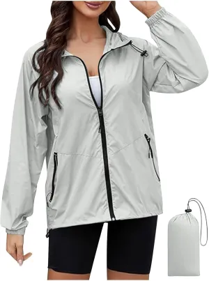 Packable Rain Jacket Women Lightweight Waterproof Raincoat with Hood Cycling Bike Jacket Windbreaker Versatile Coat