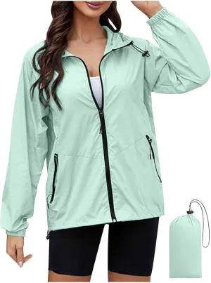 Packable Rain Jacket Women Lightweight Waterproof Raincoat with Hood Cycling Bike Jacket Windbreaker Versatile Coat