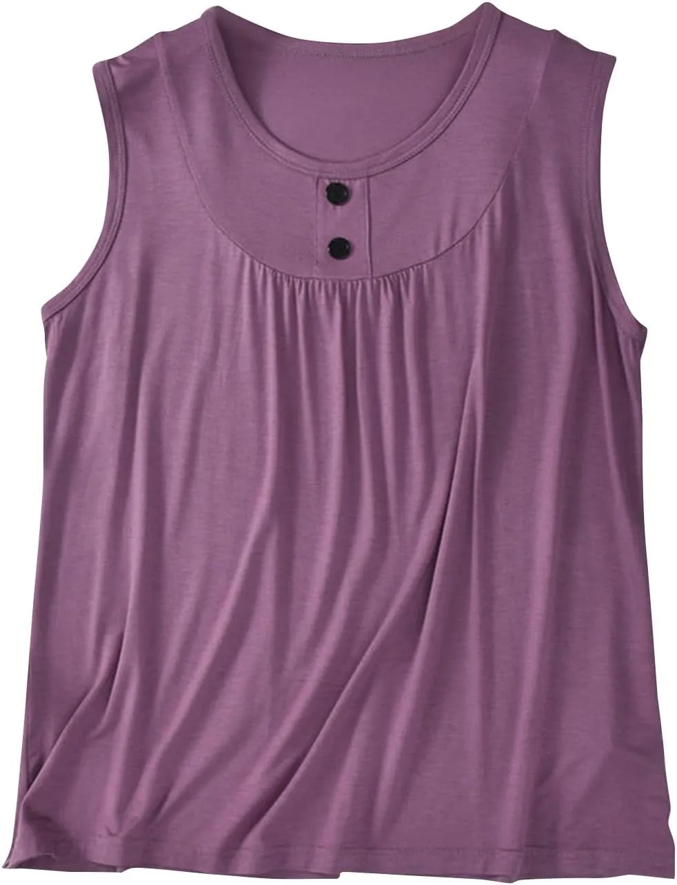 Palaver Tank Top for Women Summer Crweneck Sleeve Tunic Loose Fit Button Down Basic Shirts Soft Casual Blouse