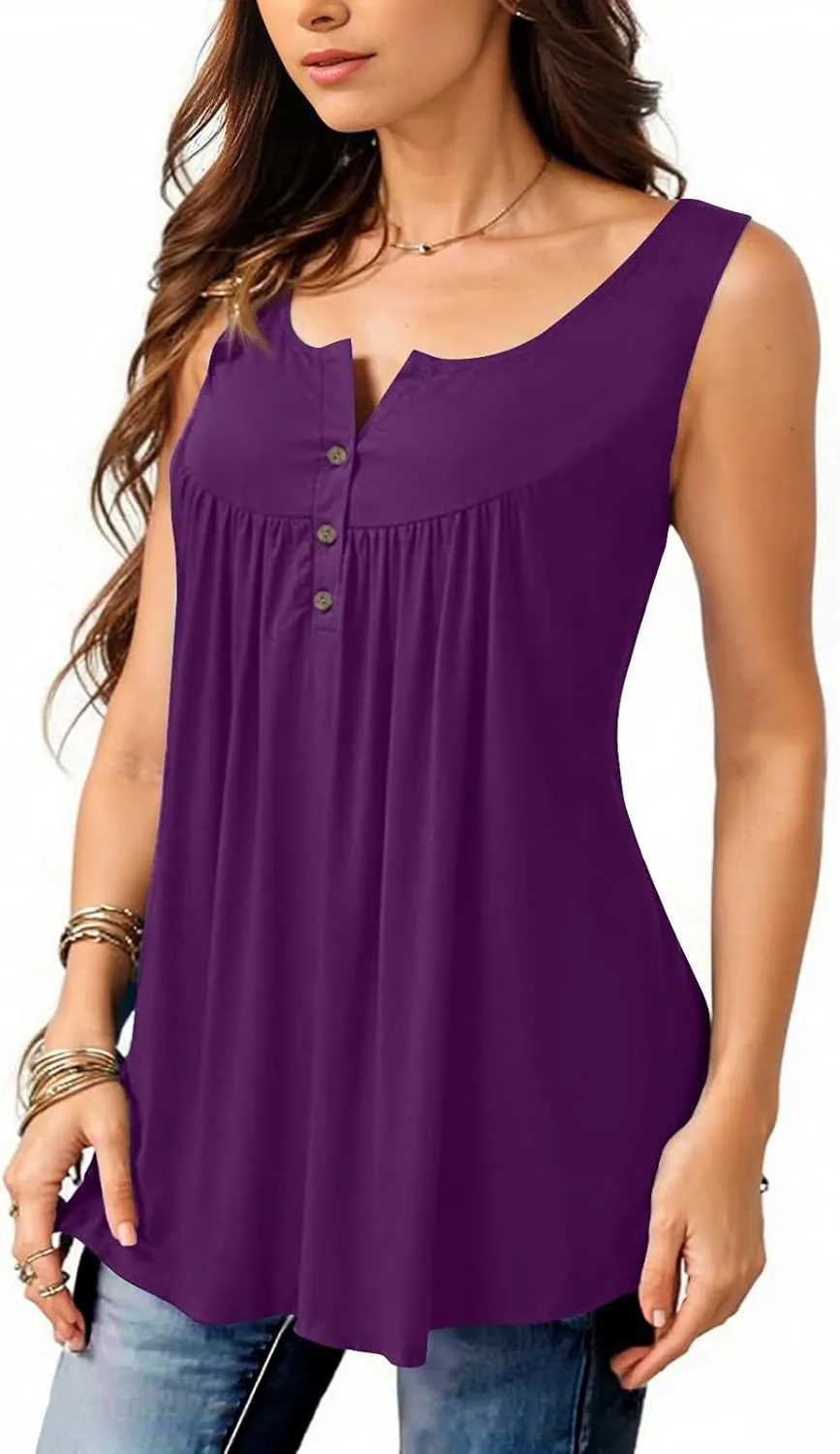 Palaver Womens Tank Tops 2025 Summer Sleeveless Button Down Henley Shirts Loose Fit Tunic Tops to Wear with Leggings