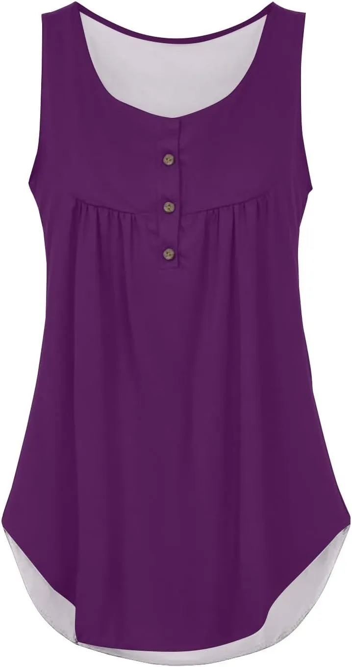 Palaver Womens Tank Tops 2025 Summer Sleeveless Button Down Henley Shirts Loose Fit Tunic Tops to Wear with Leggings