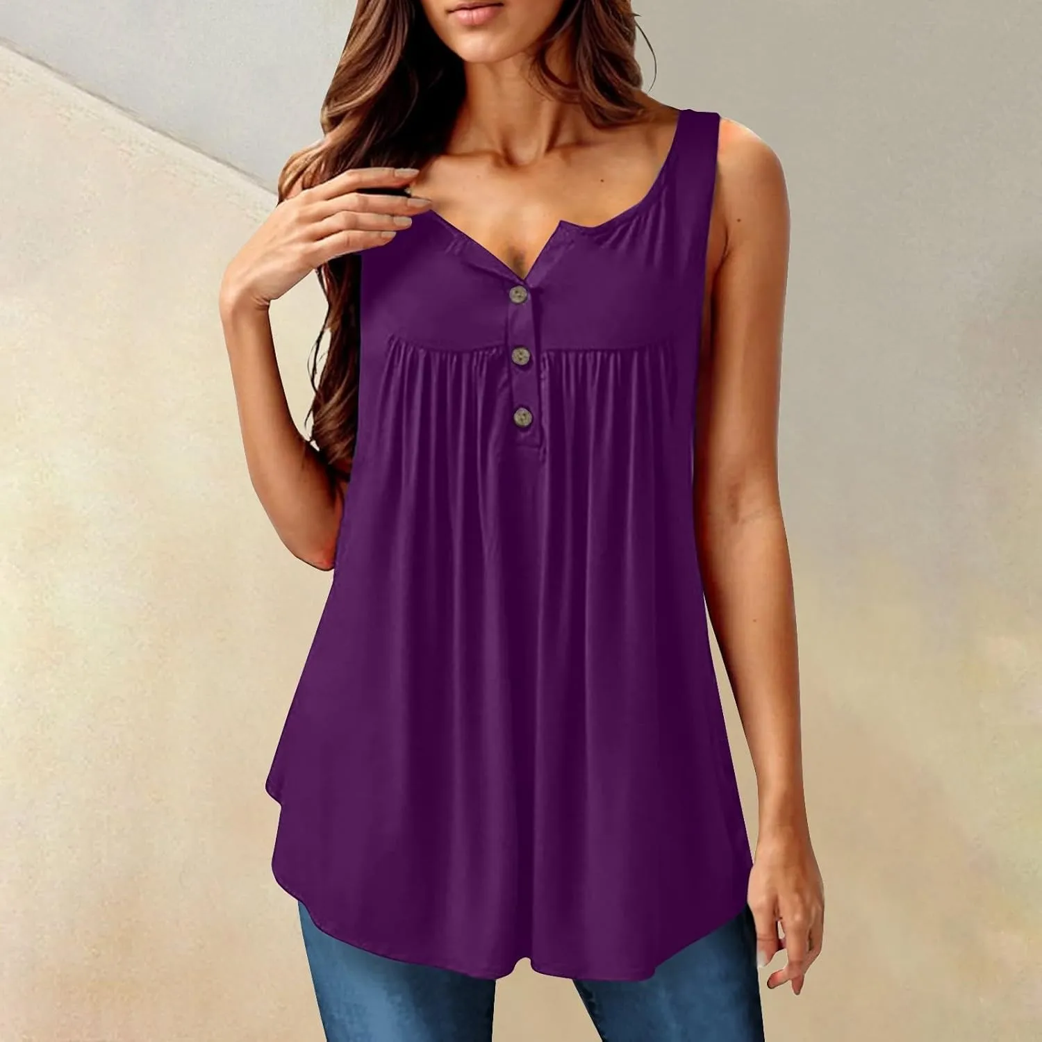Palaver Womens Tank Tops 2025 Summer Sleeveless Button Down Henley Shirts Loose Fit Tunic Tops to Wear with Leggings