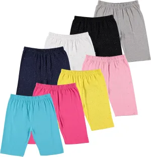 Pink Angel Kids Girls Cotton Spandex Bike Shorts, Solid Plain Sports Activewear Dance Bottoms - 8 Pack, Assorted Colors
