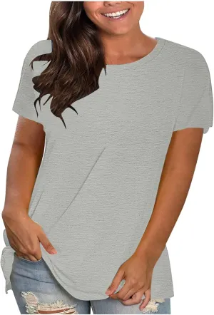 Plus Size T Shirts for Women Basic Solid Color Crewneck Short Sleeve Pullover Tees 2025 Summer Tops Bottoming Shirt