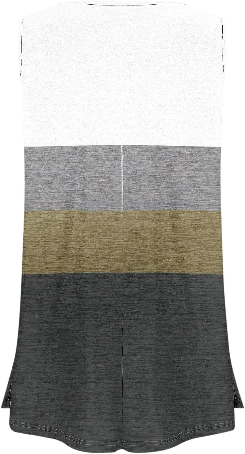 Plus Size Tank Tops for Women Dressy Loose Fit Colorblock Sleeveless Long Shirt Casual Fashion Summer Tunic Tanks