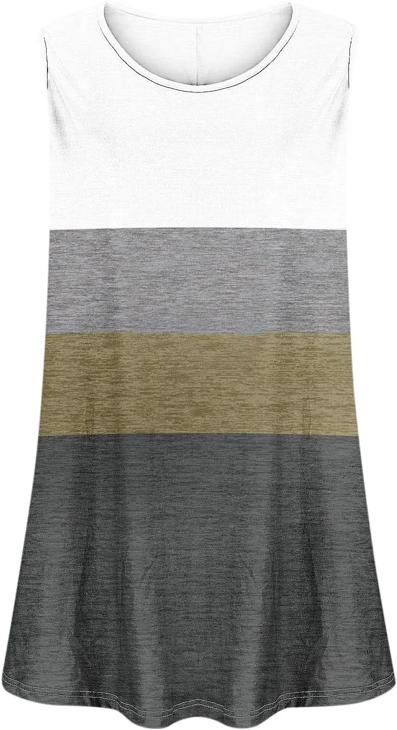 Plus Size Tank Tops for Women Dressy Loose Fit Colorblock Sleeveless Long Shirt Casual Fashion Summer Tunic Tanks