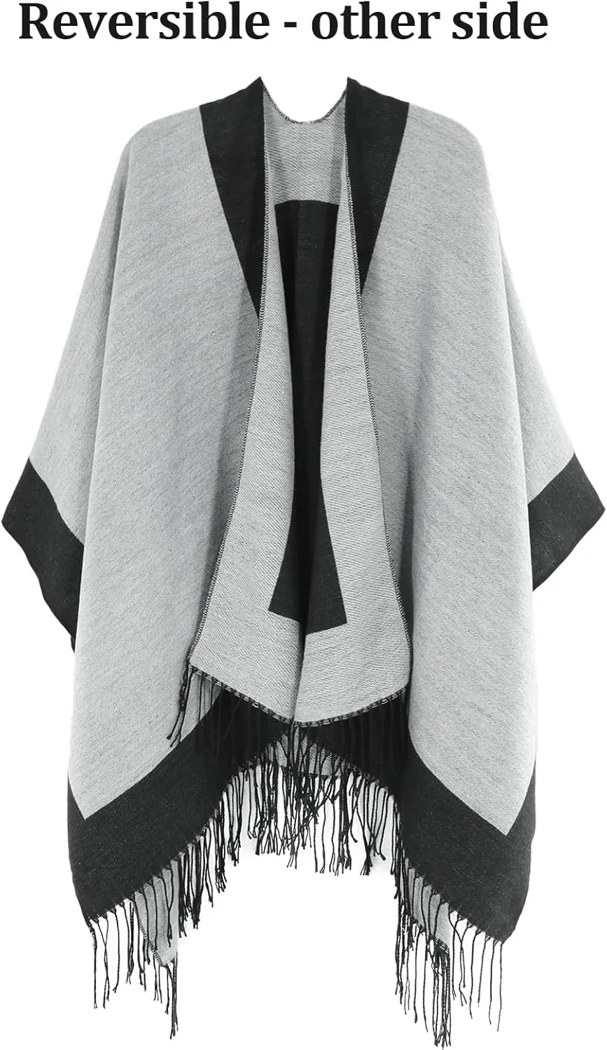 Poncho Shawl Wraps for Women, Women's Soft Warm Ponchos Sweaters Open Front Travel Poncho Cape for fall winter Spring