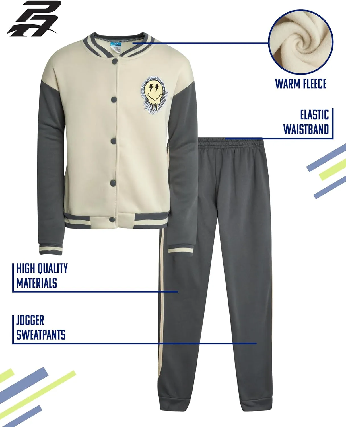 Pro Athlete Boys' Sweatsuit - 2 Piece Fleece Varsity Jacket and Jogger Sweatpants Set - Activewear Set for Boys (8-16)