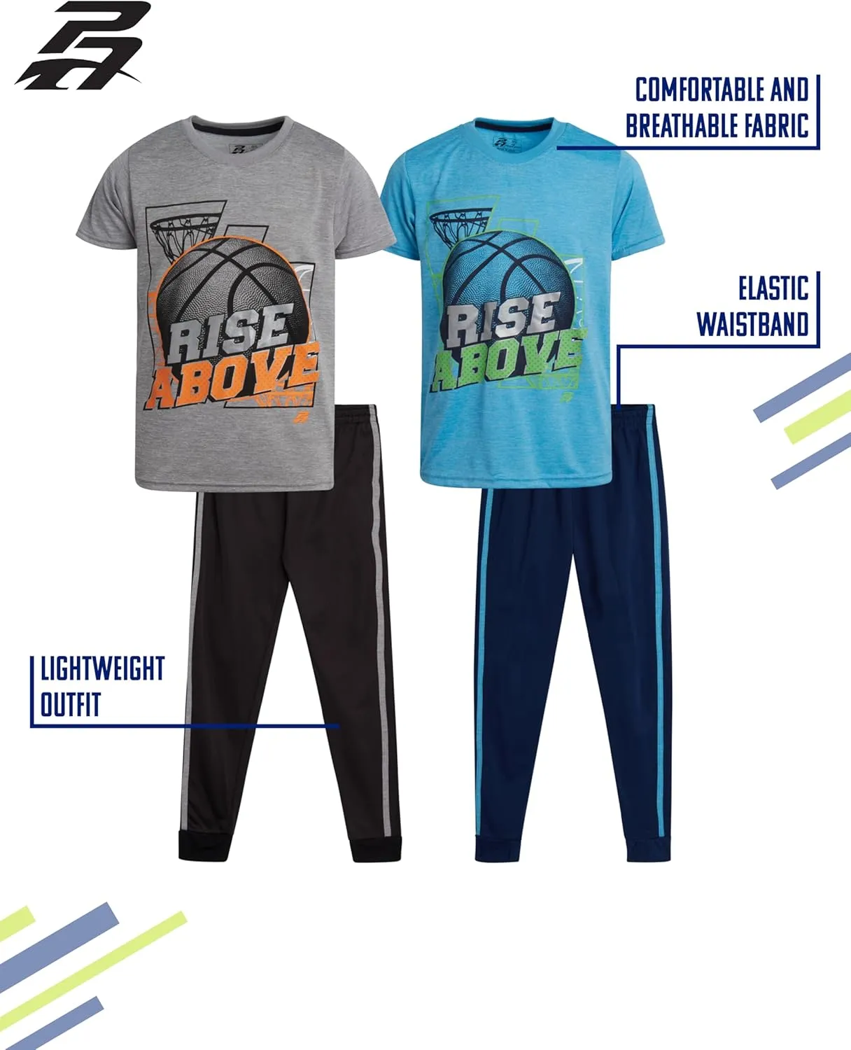 Pro Athlete Boys Tracksuit Set - 4 Piece Athletic Graphic Tee and Tricot Joggers Sweatpants, Boys' Activewear Set (Size 8-16)