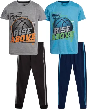 Pro Athlete Boys Tracksuit Set - 4 Piece Athletic Graphic Tee and Tricot Joggers Sweatpants, Boys' Activewear Set (Size 8-16)