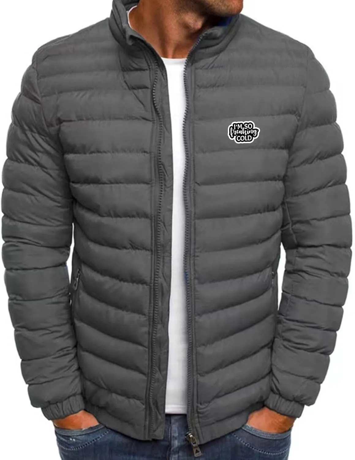Puffer Jacket Men Packable Lightweight Down Coat Stand Collar Quilted Jacket Zip up Padded Coat Warm Winter Jackets