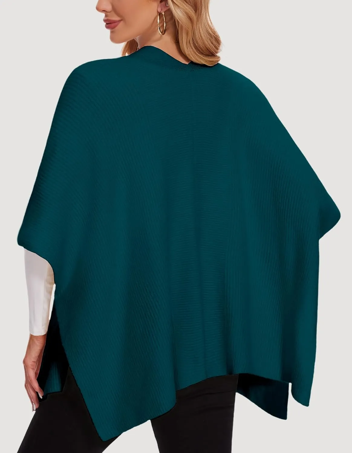PULI Womens Knitted Warm Shawl Wraps Open Front Capes Ribbed Shawls Wool Cardigan for Fall Winter