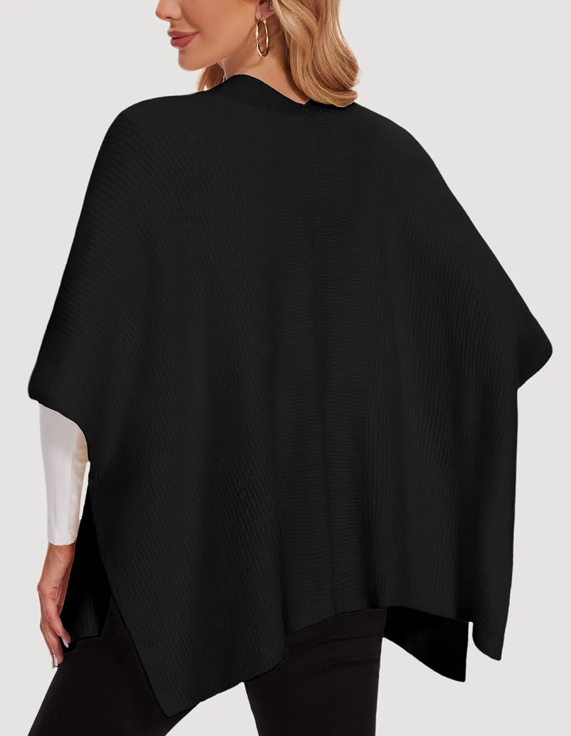 PULI Womens Knitted Warm Shawl Wraps Open Front Capes Ribbed Shawls Wool Cardigan for Fall Winter