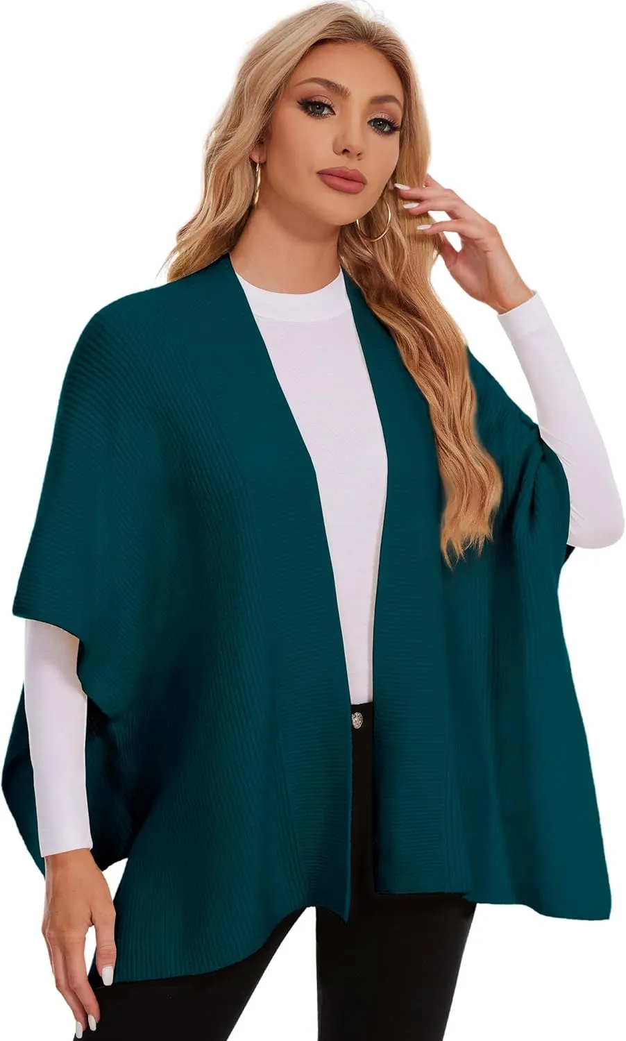 PULI Womens Knitted Warm Shawl Wraps Open Front Capes Ribbed Shawls Wool Cardigan for Fall Winter