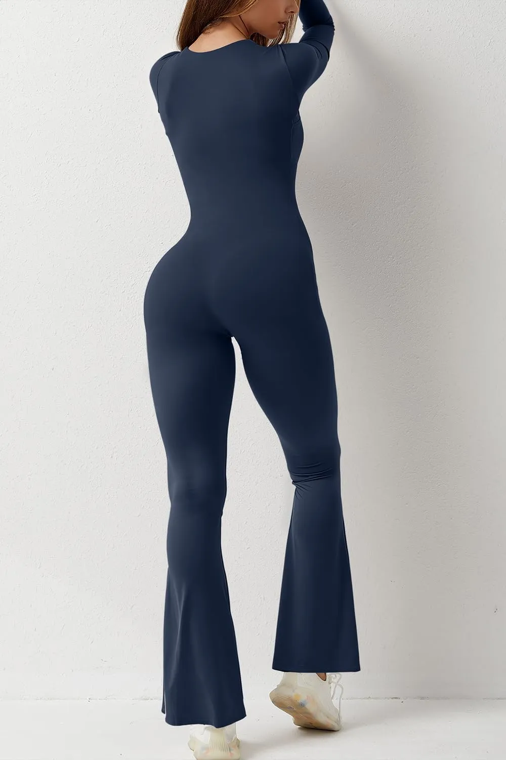 QINSEN Jumpsuits for Women Square Neck Wide Leg Full Length Romper Playsuit