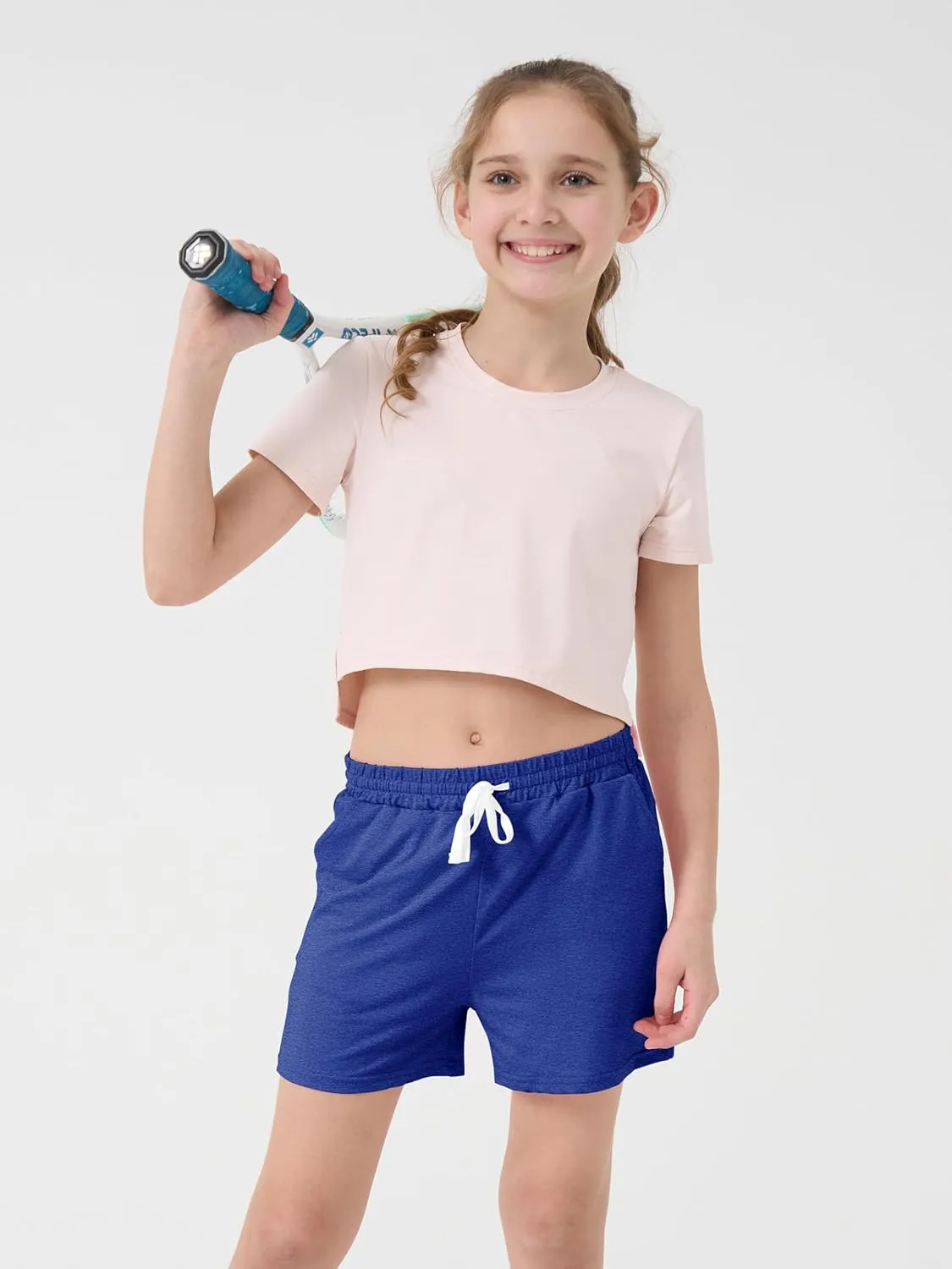 QWE 5 Pack Girls Athletic Shorts-Soccer Basketball Shorts for Teens, Youth Quick-Dry Activewear with Drawstring Pockets