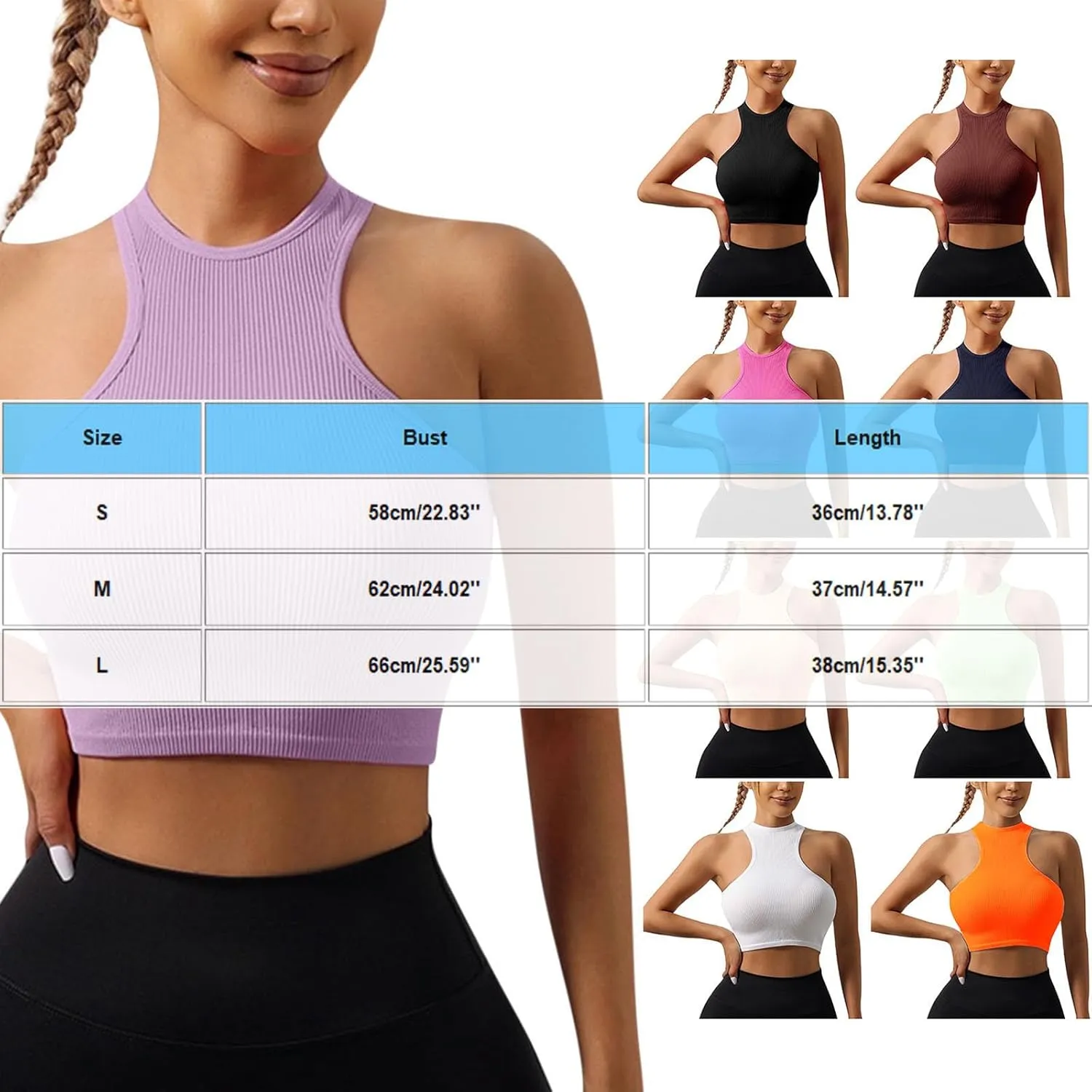 Racerback Crop Tank Top for Women Round Neck Knit Halter Shirt Workout Sport Yoga Wear Summer Solid Color Blouse