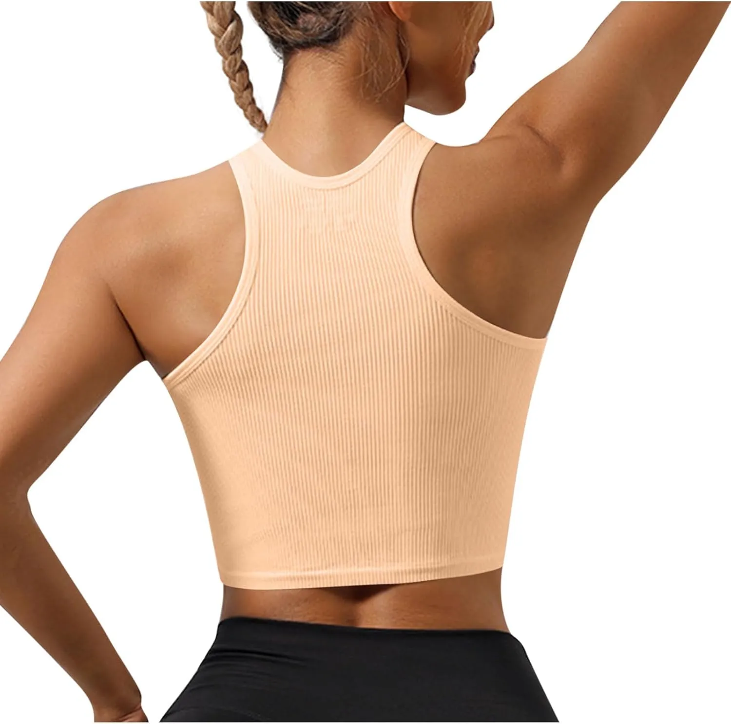 Racerback Crop Tank Top for Women Round Neck Knit Halter Shirt Workout Sport Yoga Wear Summer Solid Color Blouse