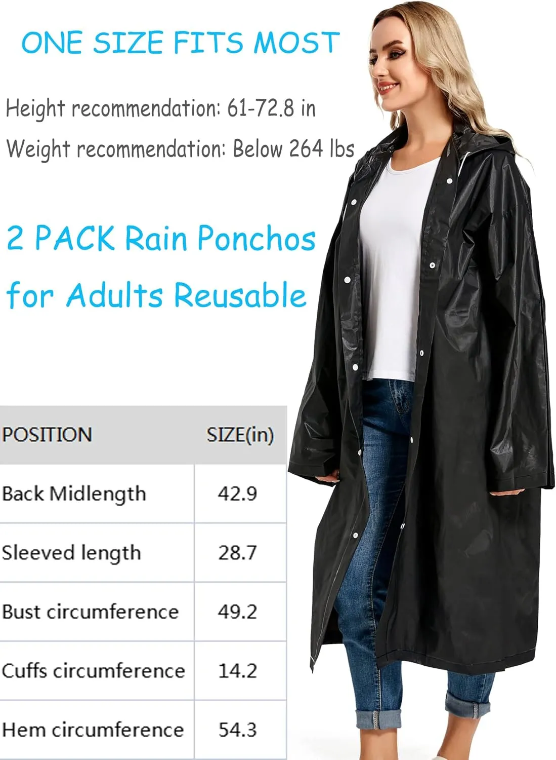 Rain Ponchos for Adults Reusable Raincoats Survival Heavy Duty Military Impermeable 2 Packs Rain Coat…