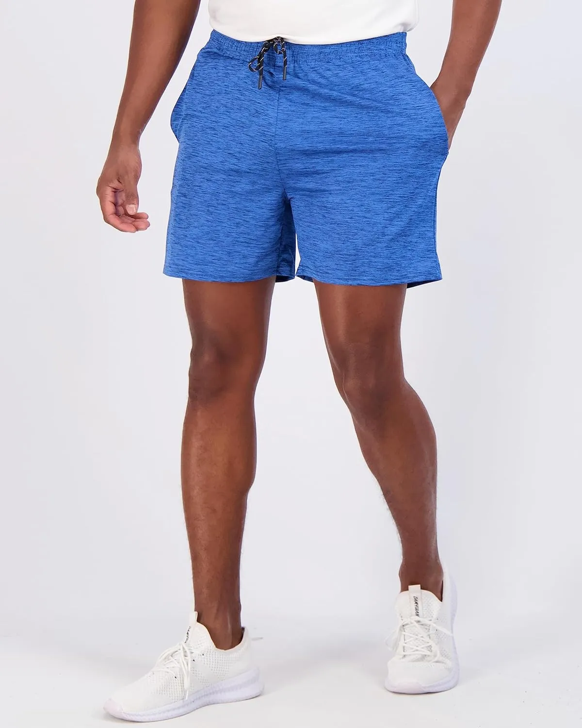 Real Essentials 5 Pack: Men's 5" Inseam Dry-Fit Running Workout Shorts - Pockets & Drawstring (Available in Big & Tall)