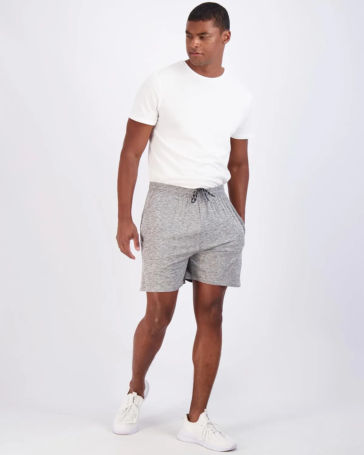 Real Essentials 5 Pack: Men's 5" Inseam Dry-Fit Running Workout Shorts - Pockets & Drawstring (Available in Big & Tall)