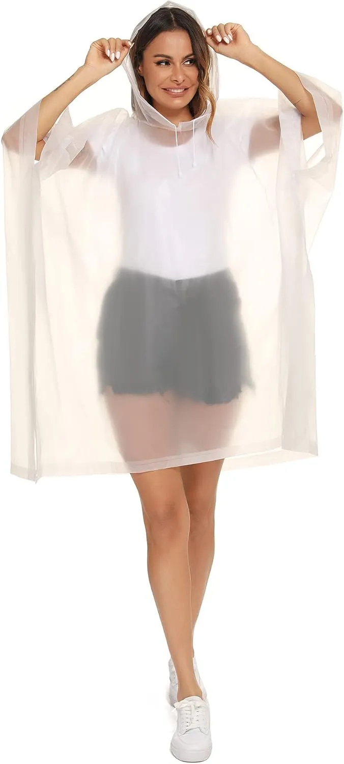 Reusable Rain Ponchos with Drawstring Hood for Adults, Waterproof Thicken Rain Coat, 2 Packs