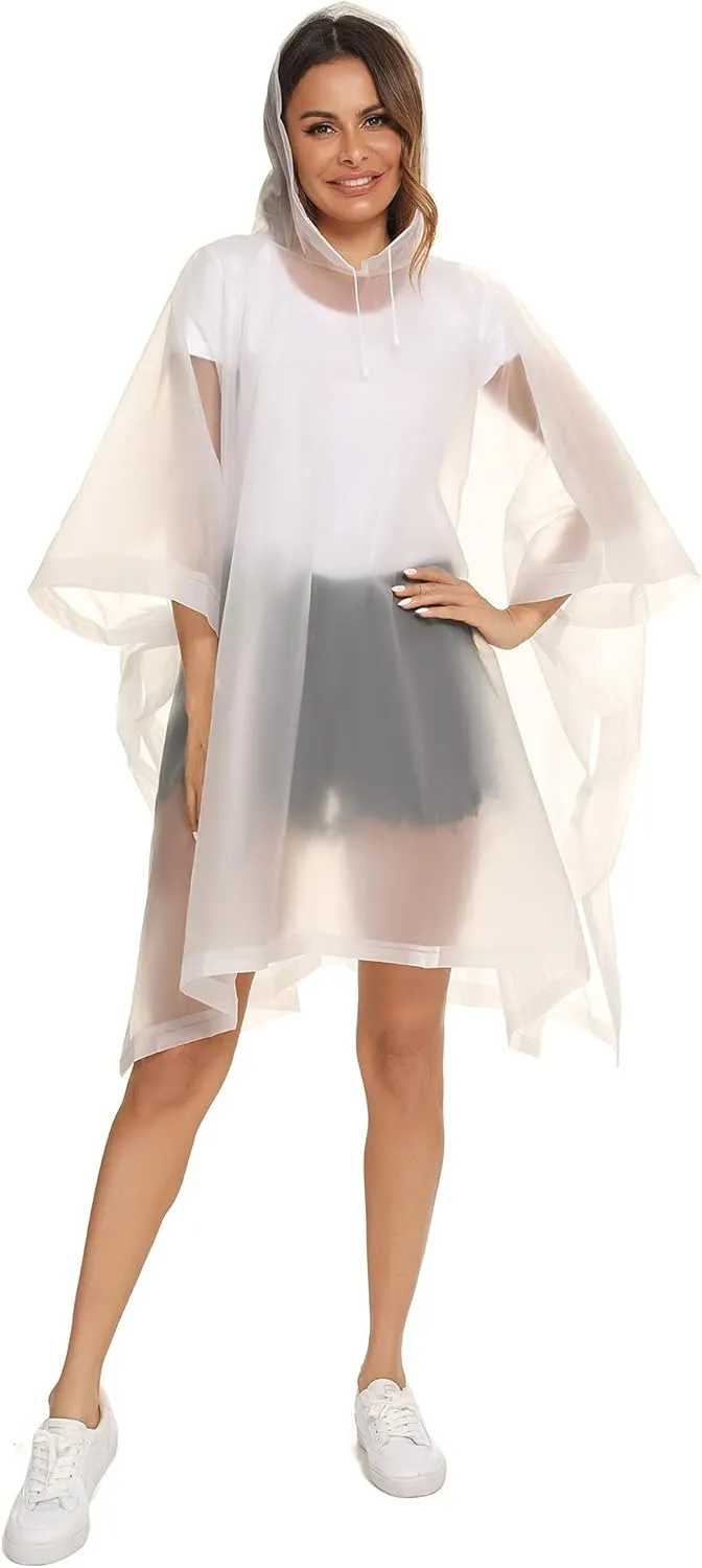 Reusable Rain Ponchos with Drawstring Hood for Adults, Waterproof Thicken Rain Coat, 2 Packs